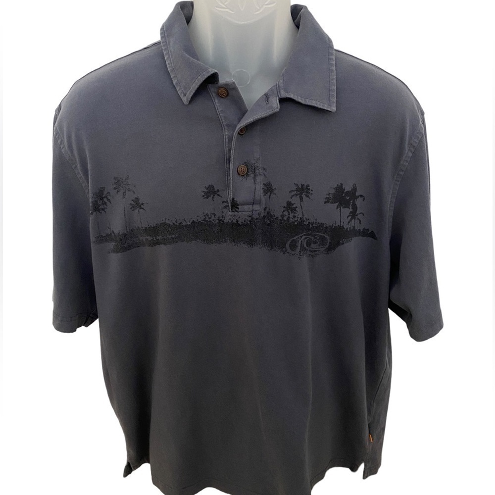 QUIKSILVER Edition Grey Polo Surf Palm Trees Collared Shirt Men M Medium
